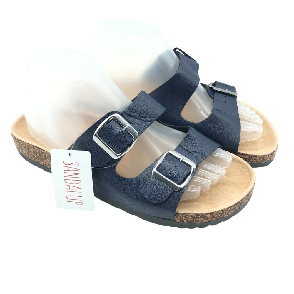 SandalUp Womens Slide Sandals Footbed Faux Leather Buckle Navy Blue 42 US 11